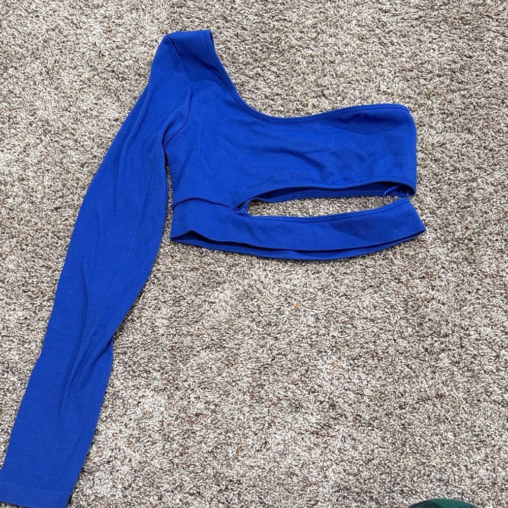 Garage Blue One-Shoulder Crop Top